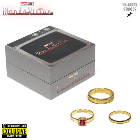 Image of (Saleone Studios USA) (Pre-Order) WandaVision Wedding Rings Prop Replica 3-Piece Set Cas US Exclusive - Deposit Only