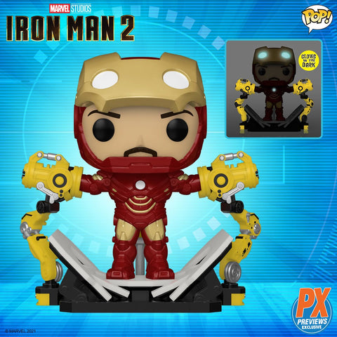 Image of (Funko) (Pre-Order) Iron Man MK IV with Gantry Glow-in-the-Dark 6-Inch Deluxe Pop - PX Exclusive
