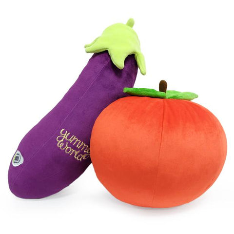 Image of (Kidrobot x Spring) (Pre-Order) Yummy World 16" Eggplant & Peach Plush - Deposit Only